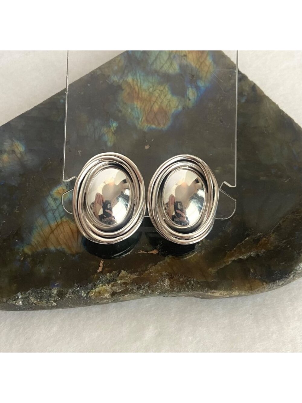 VTG Taxco Mexico Heavy Sterling Silver 925 1.10" Chunky Oval Clip-On Earrings